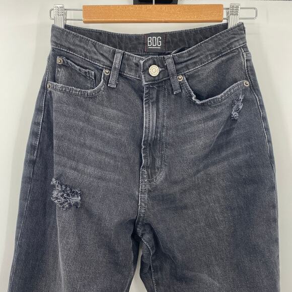 Urban Outfitters BDG Jeans Stretch High Rise Flare Leg Distressed Denim Black 26 - Picture 4 of 9